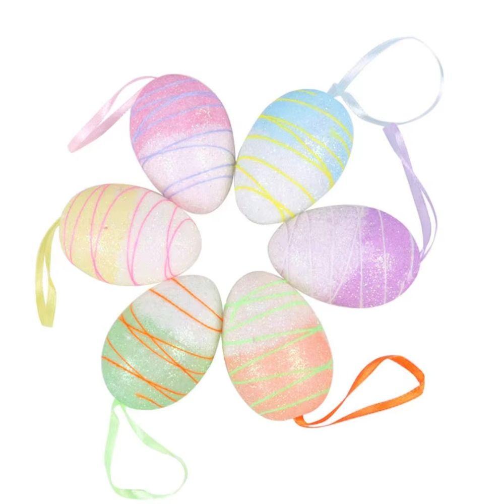 6Pcs Foam Material Easter Eggs Pendant Colorful Plastic Easter Festival Decoration  Wedding Decor