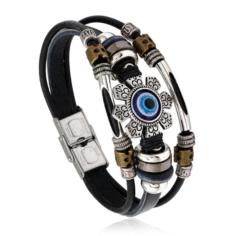 Boho Multilayer Leather Bracelets Evil Eye Charm Beads Bracelet Bangle For Women Men Vintage Punk Wrap Set