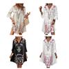 Women's Boho Floral Mini Dress Fall Long Sleeve V Neck Flowy Wedding Guest Dress Casual Beach Vacation Outfits