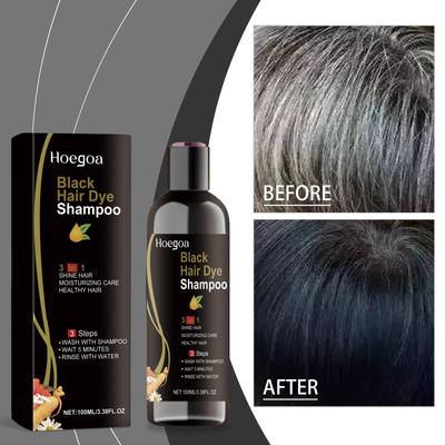 Hoegoa 100ml 3 in 1 Kräuter-Schwarzfärbe-Shampoo Sofortige Farbe Grau zu Naturschwarz Polygonum Multiflorum Haarfarben-Shampoo