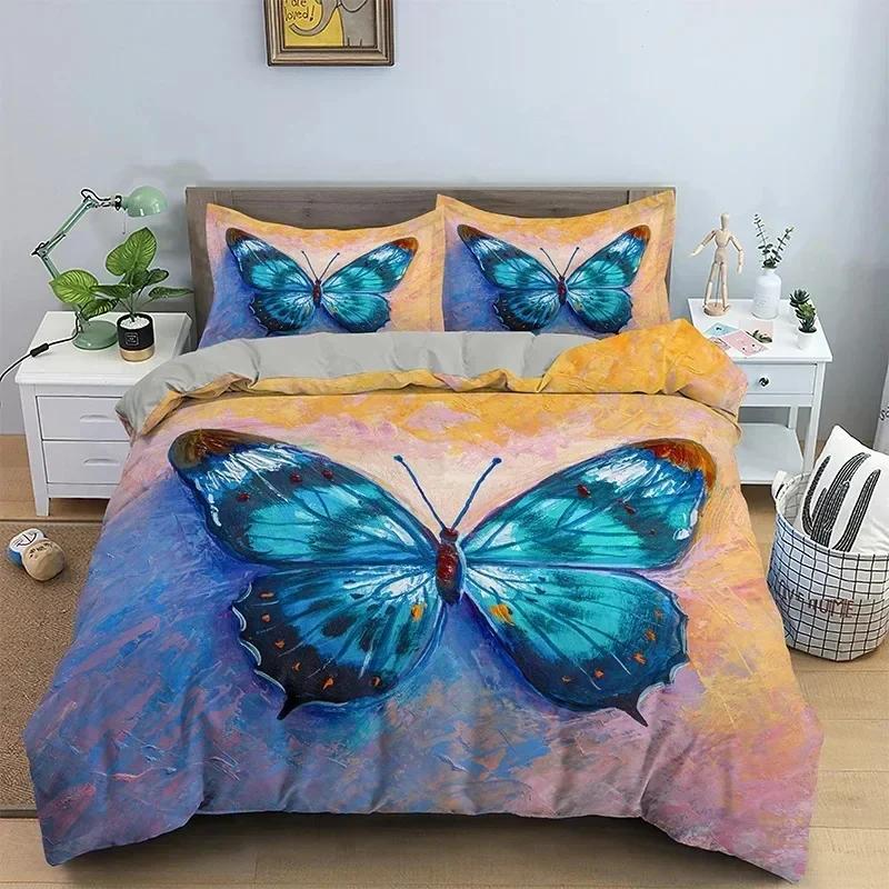 Fjäril Blommigt Vackert Blomma Sängkläder Set Pojkar Flickor Twin Queen Size Påslakan Örngott Säng Barn Vuxen Hemtextil