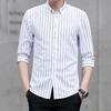 Lapel 3/4 Sleeve Single-breasted Men Shirt Slim Fit Striped Print Casual Shirt Top