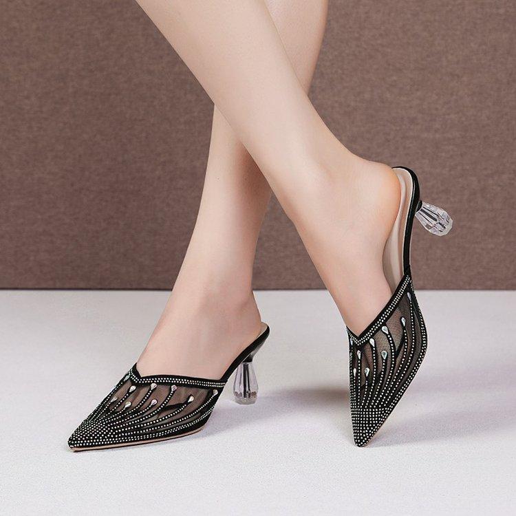 2025 Spring New Bag Head Drag Women's Shoes Bag Head High Heel PU Rubber 2025 Summer Fine Heel Non-slip Women's Slippers