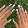 Reusable Press-On Nails With French Tip Design Sparkling Rhinestones Full Cover False Nail Tips Women
