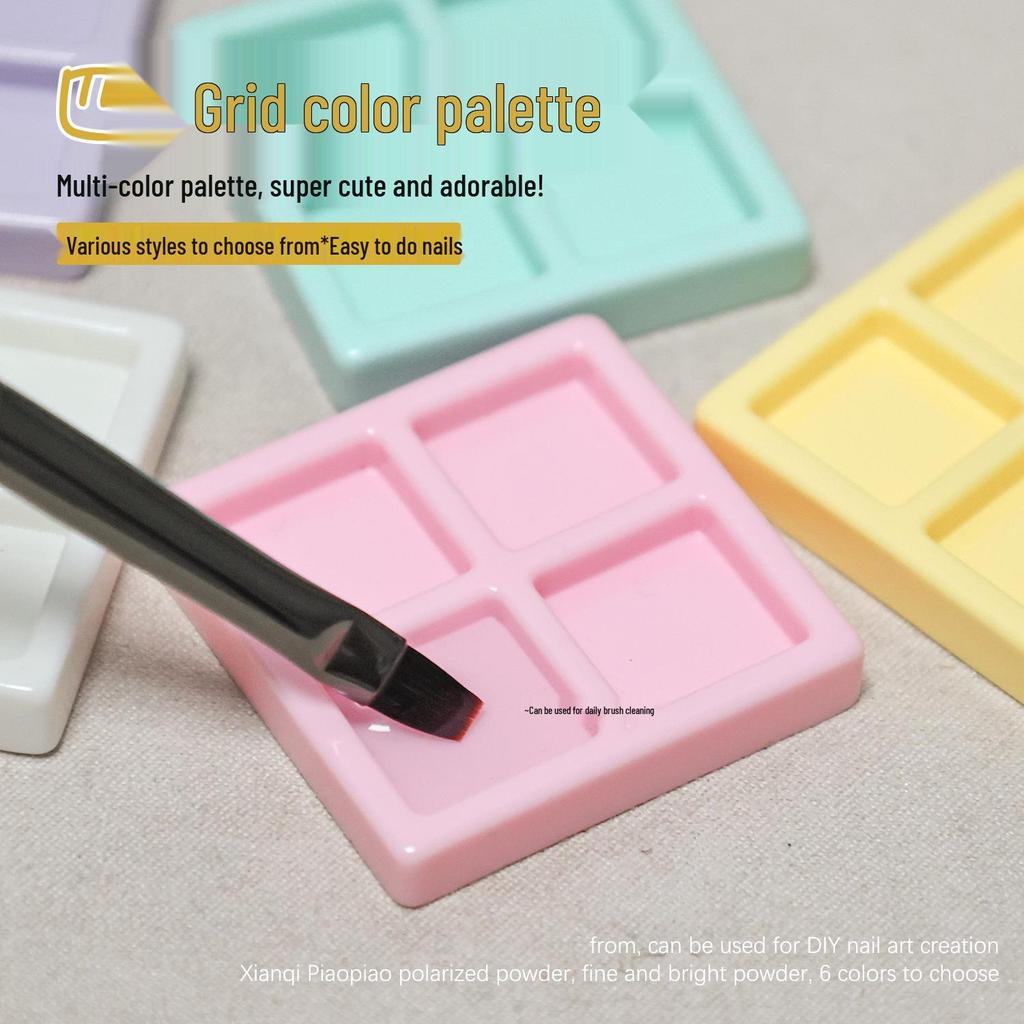 Multi-Functional Nail Art Palette: Four-Grid Polish & Gel Mixer with Brush