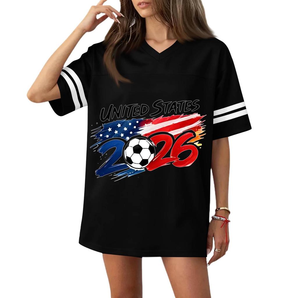 Womens V Neck Short Sleeve Soccer Graphic Tee United States Flag Print 2026 Casual Loose Fit Sports Top Shirt