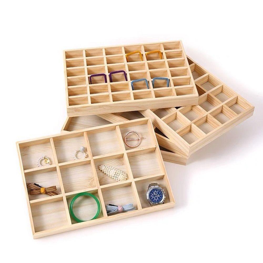 Wooden Jewelry Display Tray Multi-grid Stackable Jewelry Storage Box Card Box