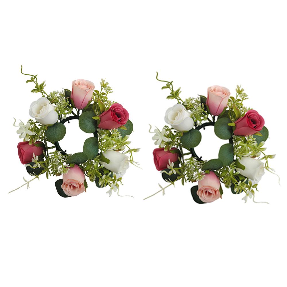 

2pcs Artificial Garland with Candlestick Centerpieces, Rose Candle Wreath, Tea Light Candle Holders, Artificial Plant Wreath розы красного