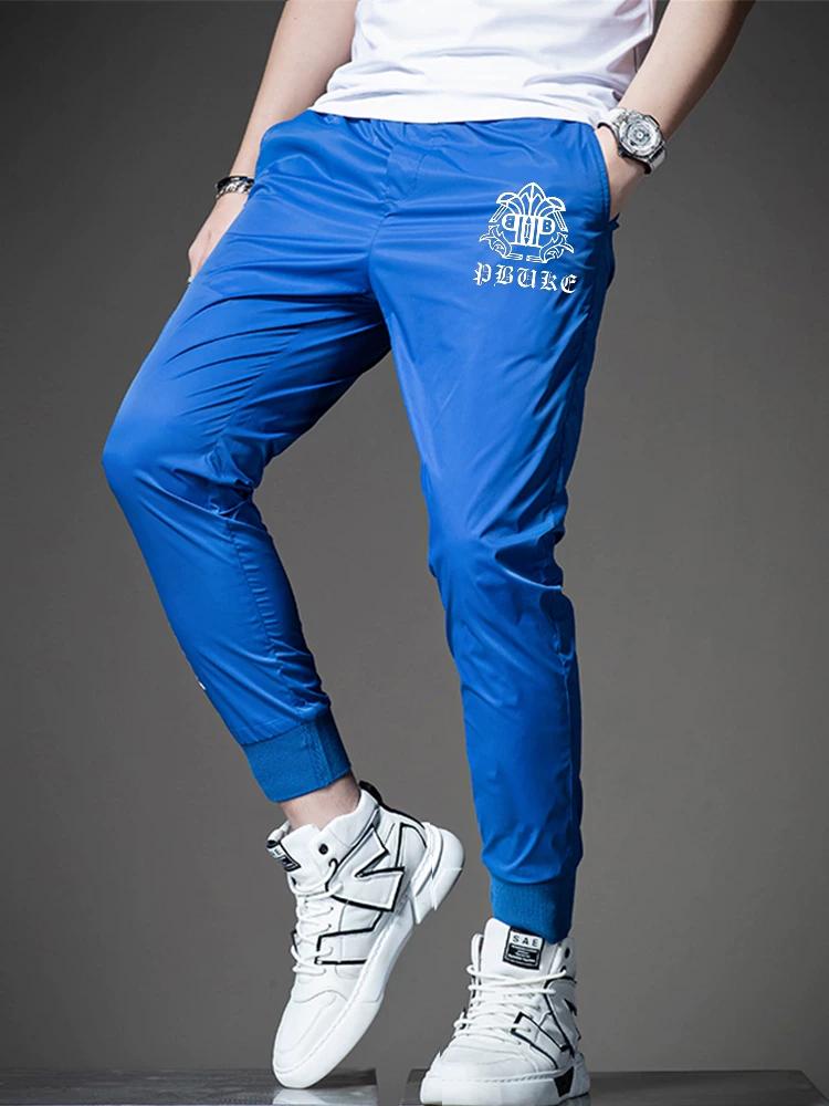European Style Summer Casual Pants for Men, Slim Fit, Thin, Quick-Dry Sports Pants, Printed Tapered Trendy Men s Pants 2XL