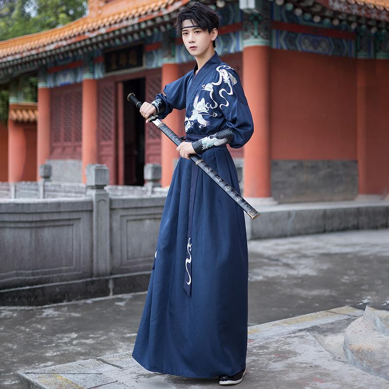 Herren Chinesischer Stil Hanfu Set, Antikes Wuxia Kampfsport Kostüm, Stickerei Tägliches Outfit