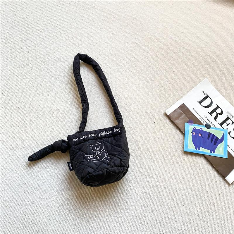 Adorable Kids Cotton Shoulder Bag Featuring Charming Bear Design And Stylish Colors чёрный