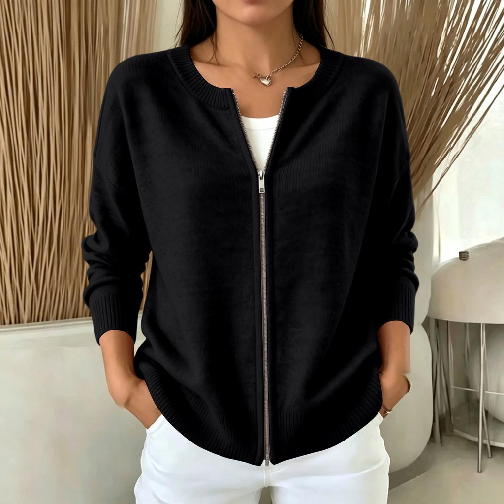 Cardigan a Maglia da Donna Casual con Zip Intera per l'Uso Quotidiano