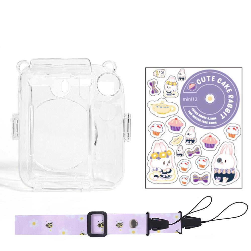 Für Fujifilm Instax Mini 12 Fototasche Transparente Schutzhülle Fotoaufbewahrungstasche Schale Kristallschale Trageband Seil Aufkleber-Sets