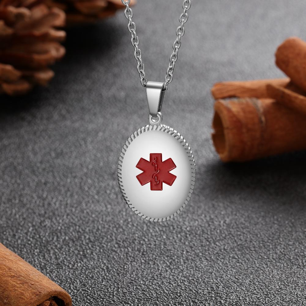 Collane Personalizzate Etichetta ID Allerta Medica Acciaio Inossidabile Ciondolo Rotondo Gioielli Personalizzati per Emergenze Donna Incidibile Regalo Souvenir Ciondolo Trendy