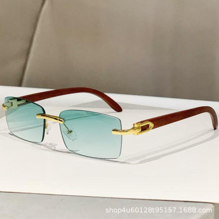 Frameless Trimmed Personalized Sunscreen Sunglasses Catwalk Travel Fashion Versatile Women'S Sunglasses Wood Grain Legs