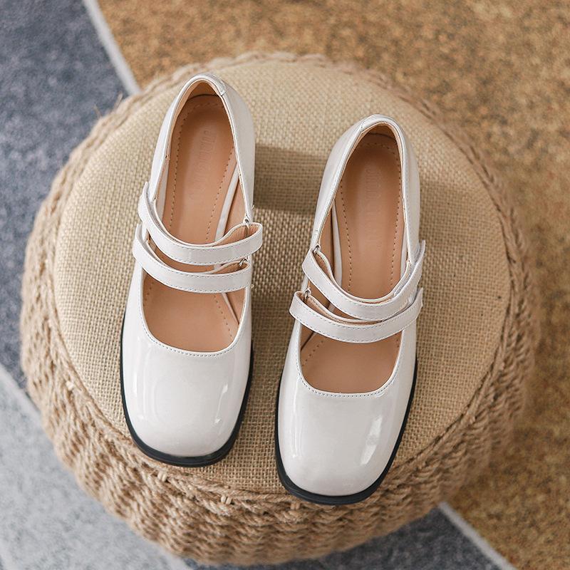 

[Limited-time special offer] White round-headed Mary Jane shoes, children s thick heels, light mouth straps, high heels, commuter small leather shoes 35 белый