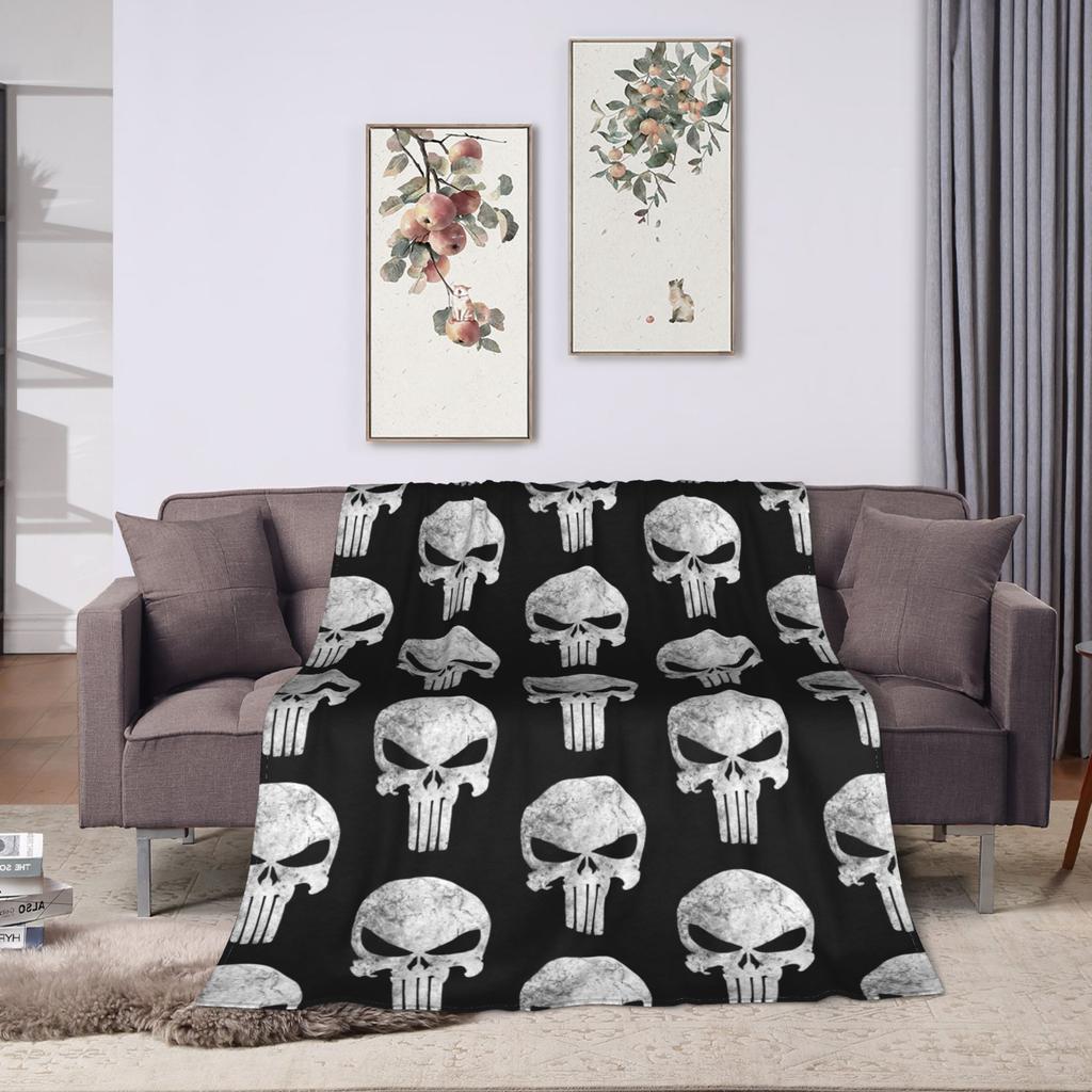 Punisher Skull Grunge Blankets Fleece Printed  Multi-function Warm Throw Blankets for Sofa Car Bedding Throws