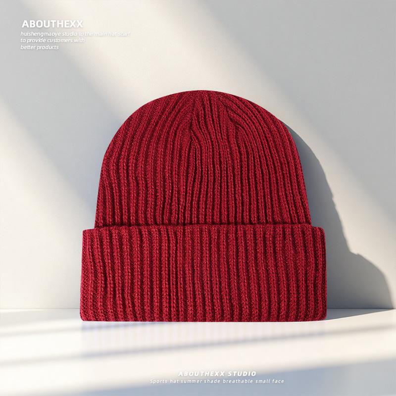 Hat Women's Autumn and Winter Fashion Solid Color Loose Knitted Hat Men's Thickened Woolen Hat Winter Warm Ear Protection Cold Hat