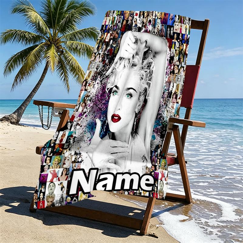 Custom Name Personalized Singer Print Beach Towel, for Trip Camping Beach Party Home Decor, Birthday Gift for Family & Friends