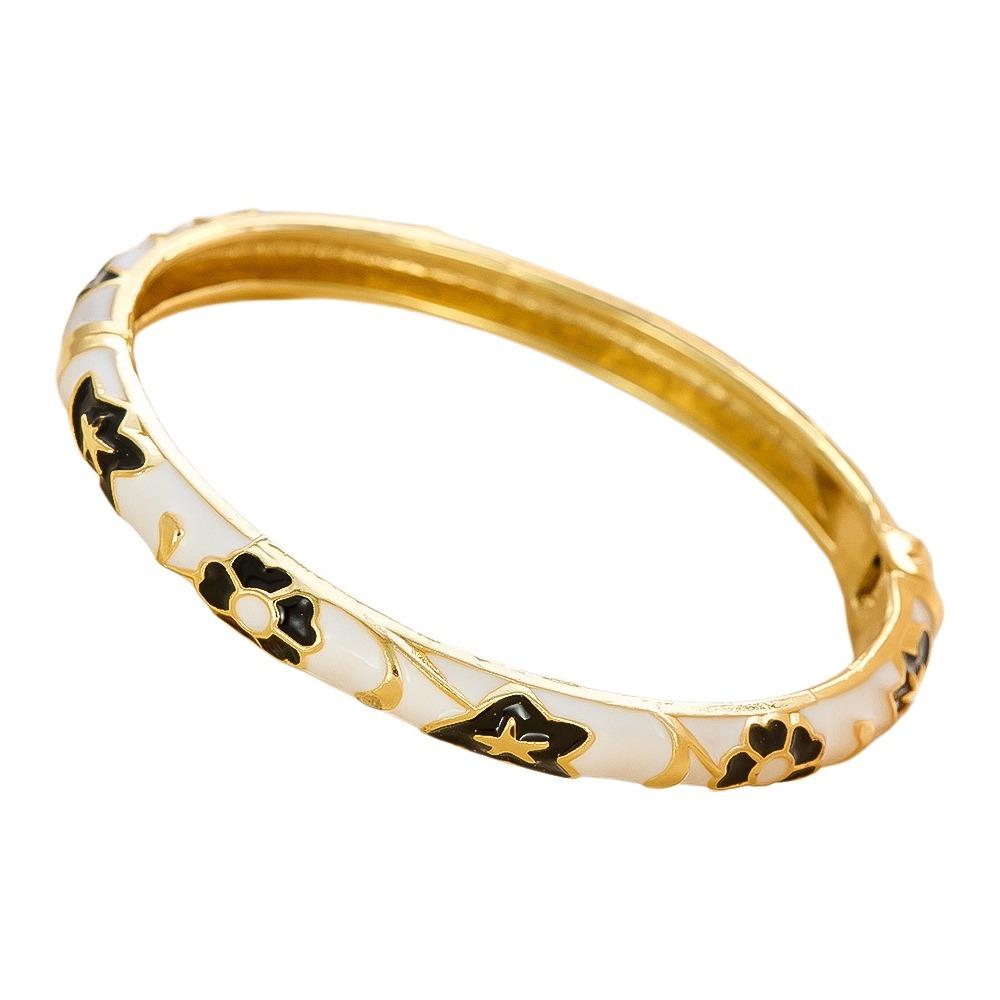 Floral Colorful Flower Bangle Traditional Women's Hand Bracelet Vintage Cloisonne Bangle  Ladies