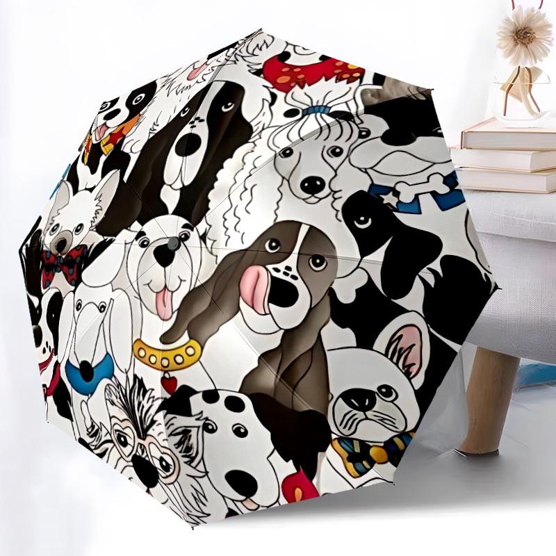 1pc Dogs Automatic Opening/Closing Folding Umbrella with 8 Ribs, Plastic Handle, Windproof Portable Sunshade Umbrella Birthday and Holiday gifts 095