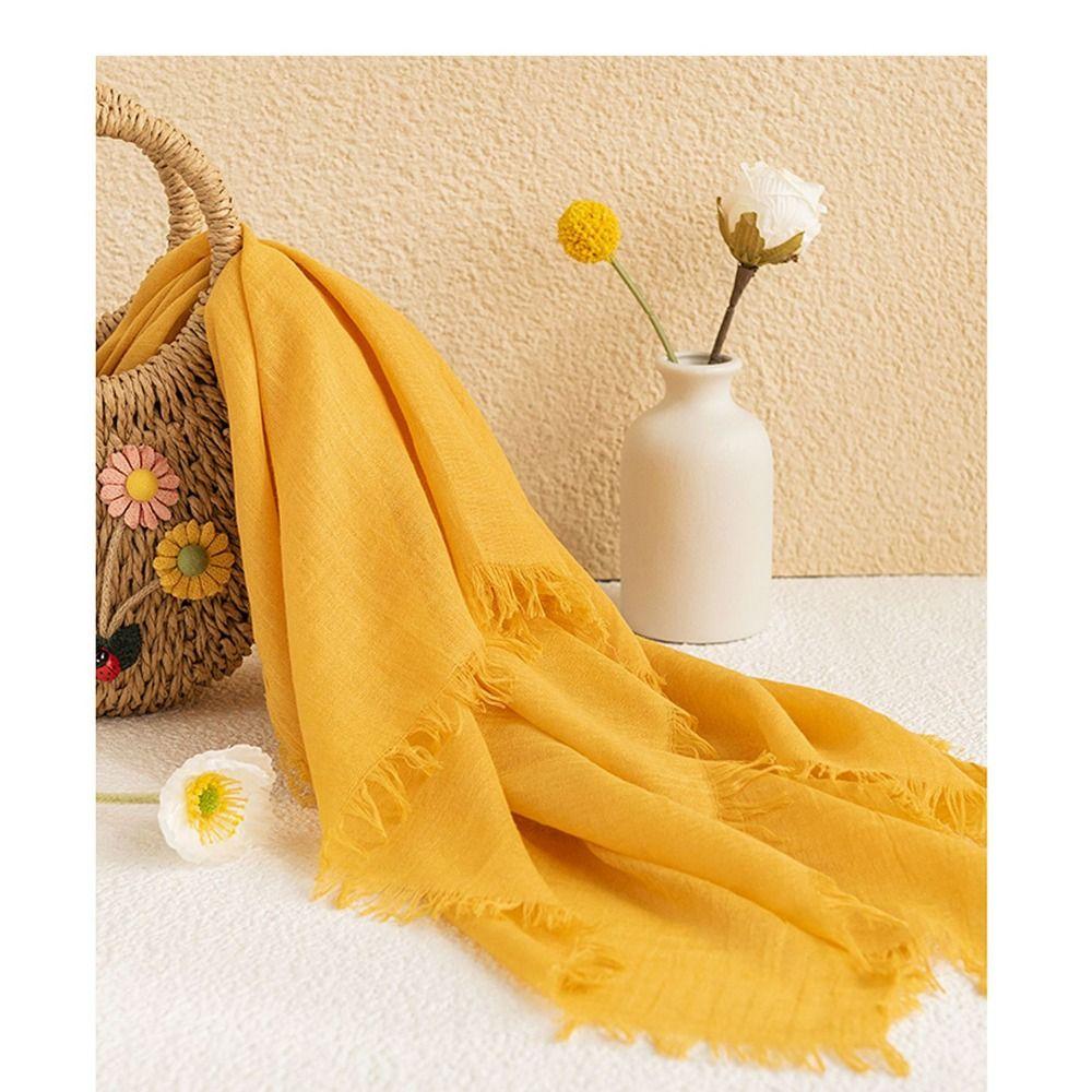 Solid Color Beach Silk Shawl Cotton Linen Bikini Cover-ups Breathable Boho Style  Female