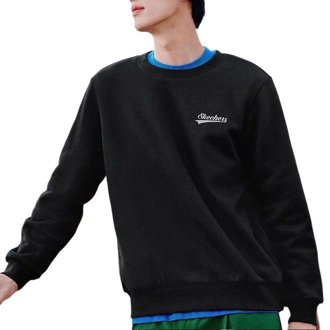 Skechers S-Color Solid Color Round Neck Pullover Knitted Sweatshirt Unisex sweatshirt Carbon-Black L323U181-0018