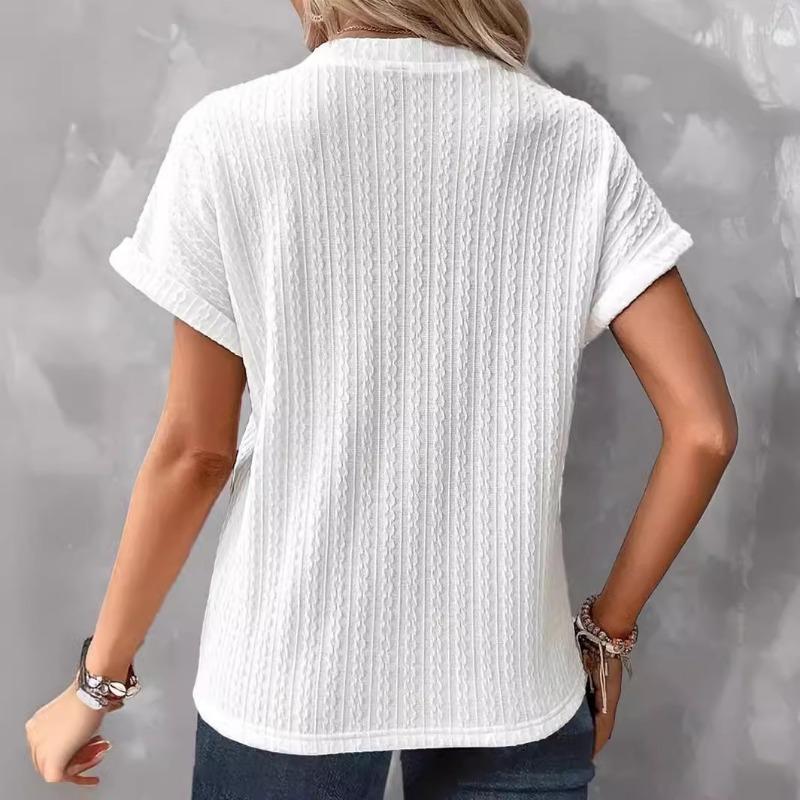 Spring Summer Women's Fashion Casual Solid Color Button V-neck T-Shirts Women’s