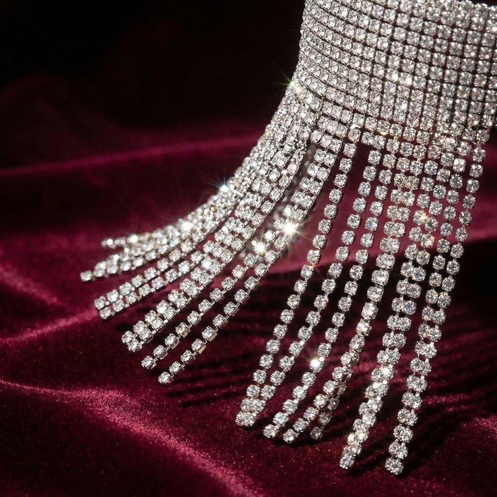 Shining Rhinestone Tassel Anklet Adjustable Foot Chain Jewelry  Party Outfits