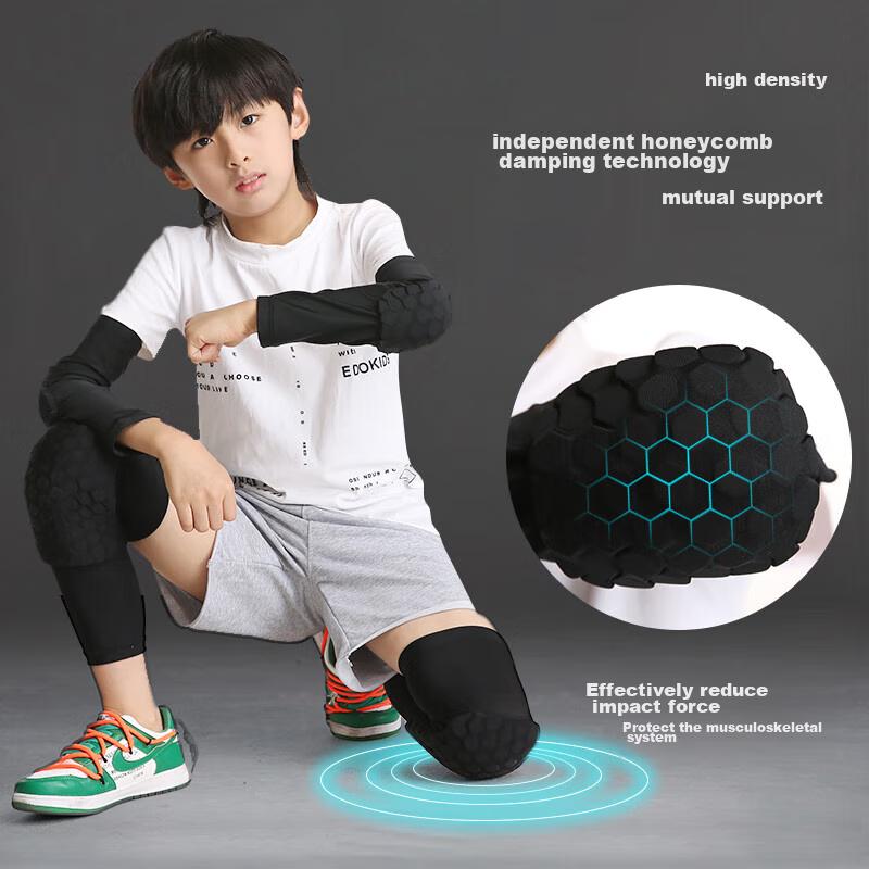 Children's Knee And Elbow Pads, Boys' Anti-Fall Set for Cycling, Basketball, Skateboarding, Soccer, Sports, Summer Thin Style, Black, Size S