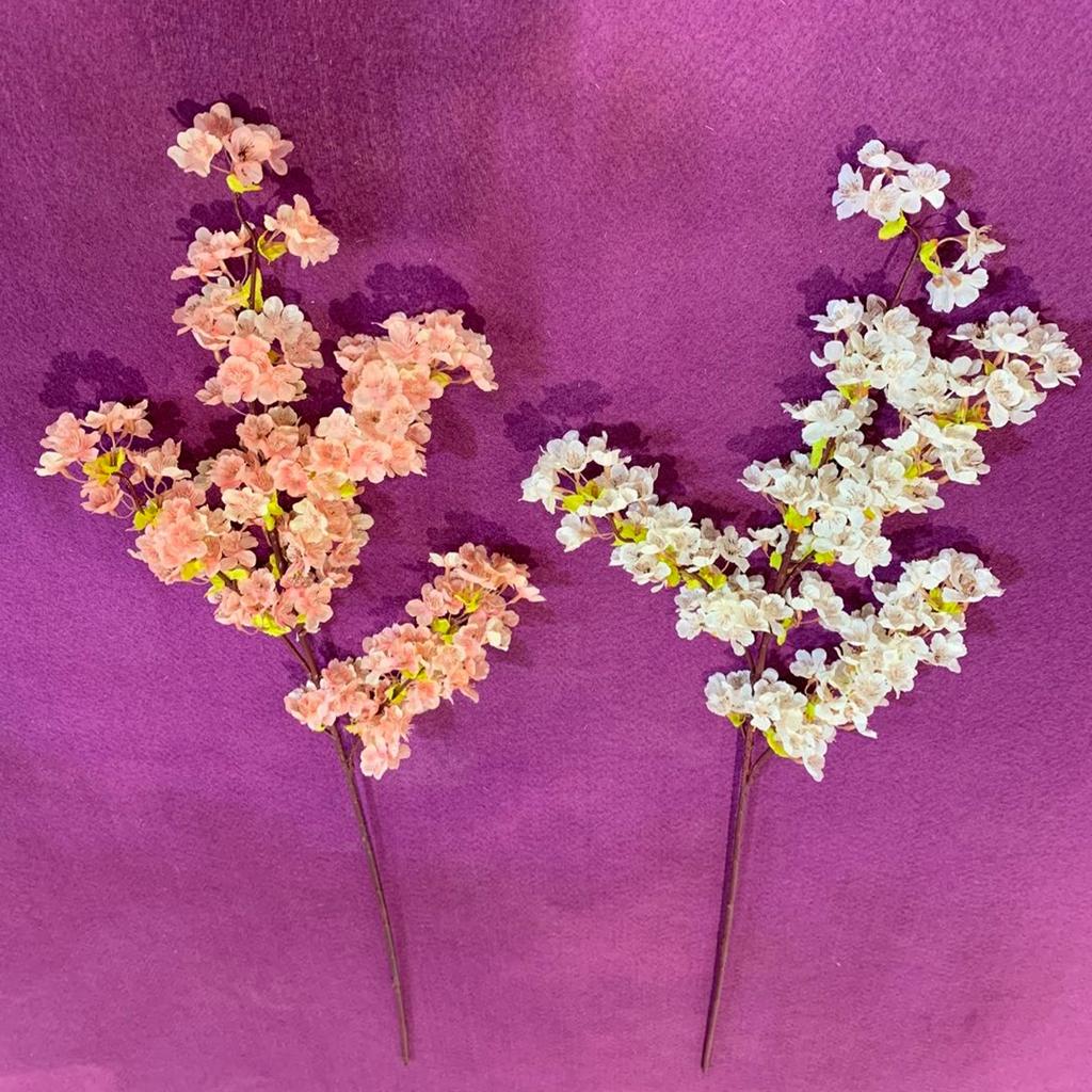 Artificial Cherry Flower Branch 4 Pronged Romantic False Flower Branch Decoration for Home Living Room Bedroom White