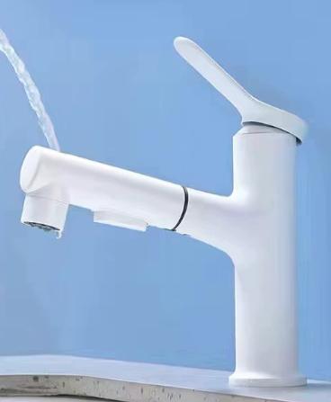Gun grey/Black/White Pull-out Bathroom Basin Faucet Kitchen Wash Basin Hot and Cold Dual Control Faucet Single Hole Tapware