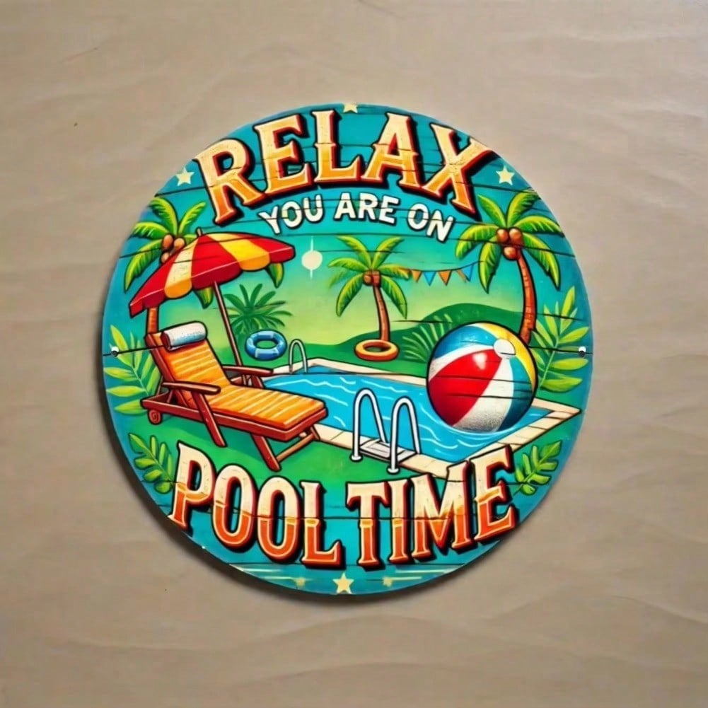 Vintage Tin Sign Bacchus Fire Forged Iron Wall Art Pool Time Relax Metal Decor Palm Cocktail Mandala