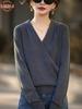 Women's Slimming V-Neck Merino Wool Sweater – Warm, Fine Gauge Knitwear for Stylish Commuting