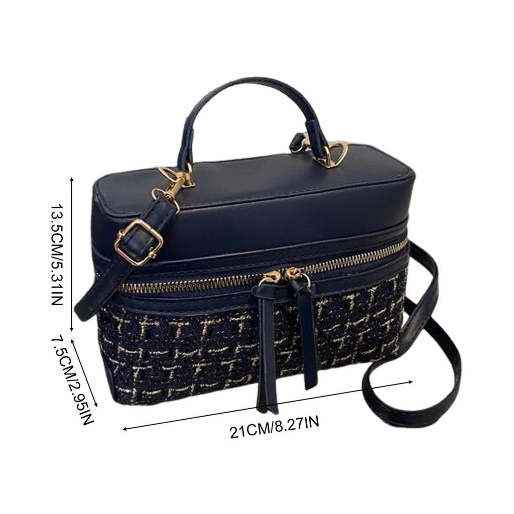 Woolen Material Small Square Bag With Chain Strap For Women Stylish Plaid Design Handbag