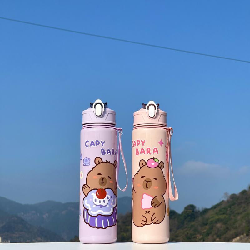 750ML Cartoon Cute Water Cup with Straw & Handle Sports Water Bottle Large Capacity Travel Water Cup for Fitness Sports
