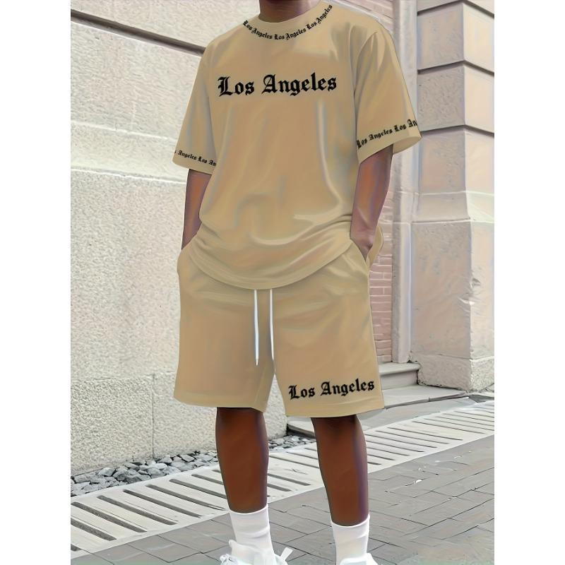 Stylish New Men's Athletic Shorts Short-Sleeve Set Casual Crew Neck Short-Sleeve Street-Style Cool Breathable Two-Piece Set