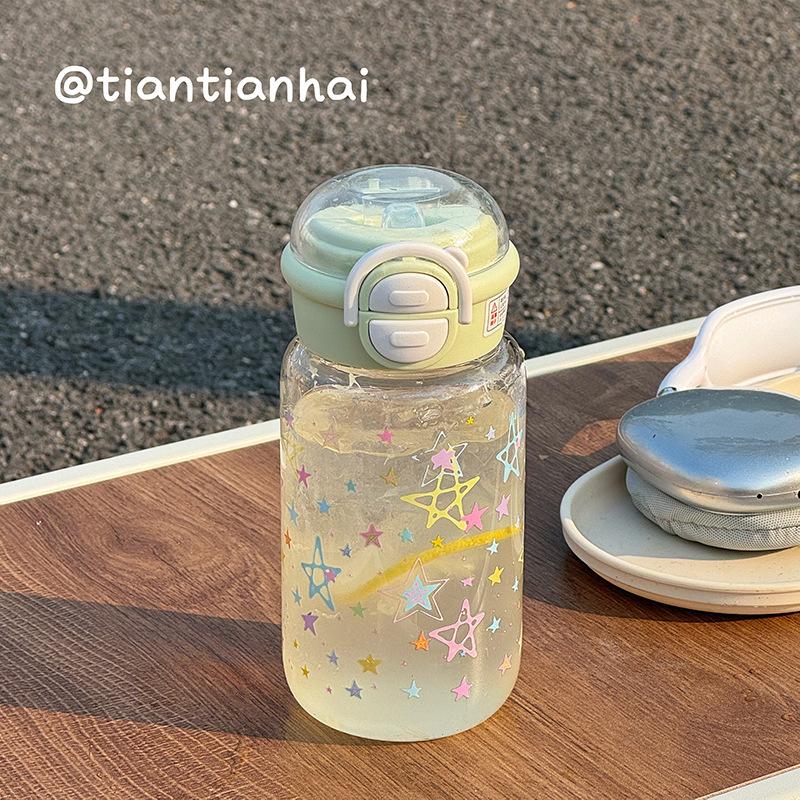 Water bottle summer new simple plastic water cup straw cup ins high value portable large capacity double drinking mouth portable girls