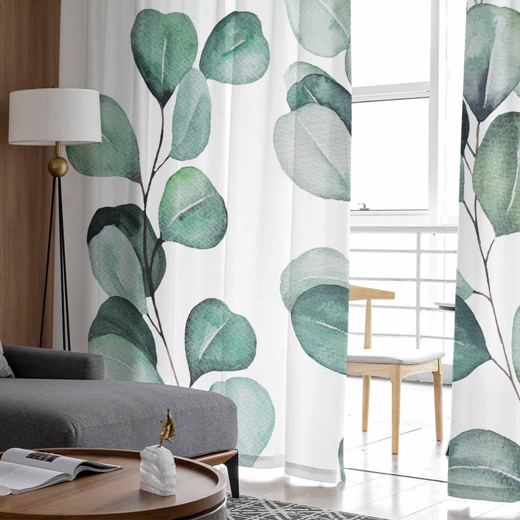 Eukalyptusblattzweige Tüll-Fenstervorhänge für Schlafzimmer Luxus-Wohnkultur Vorhänge im Wohnzimmer Chiffon-Paneele