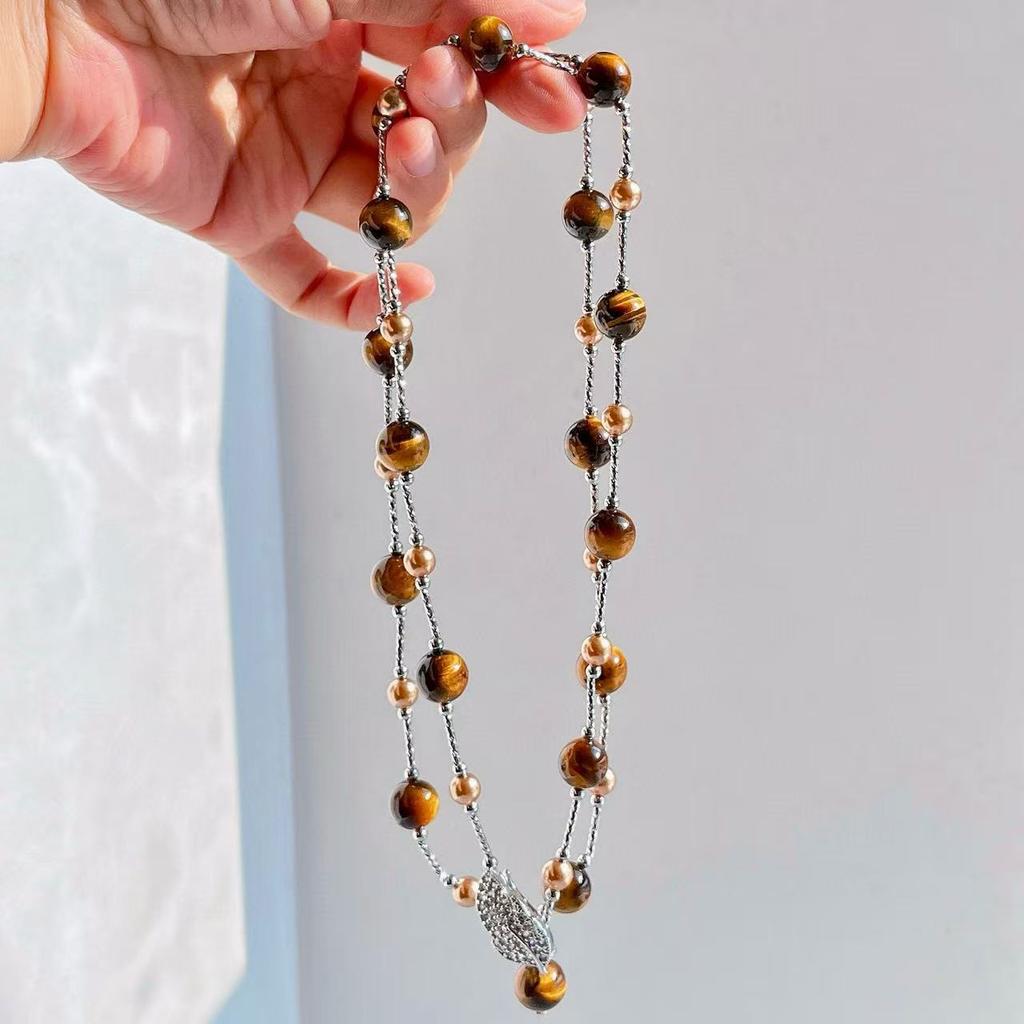 Maillard Natural Boutique Tiger's Eye Stone Imitation Tahitian Pearl Various Wearing Methods Sweater Chain Collarbone Chain Necklace