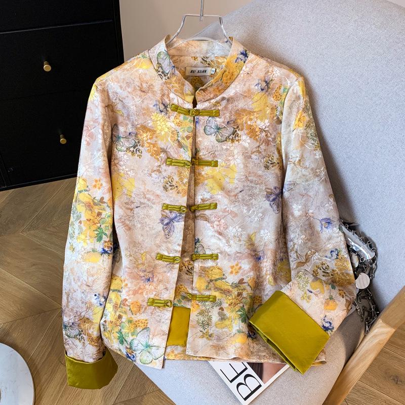 Women s Artistic Chinese Style Spring Tang Suit Short Jacket with Frog Buttons M