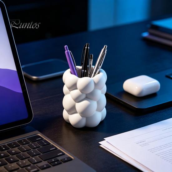 Roztomilý úložný sud ve tvaru mraku 3D bublinkový držák na tužky, Stolní organizér, Matný mléčný dárek pro studenty a nadšence do krásy Bílá estetika