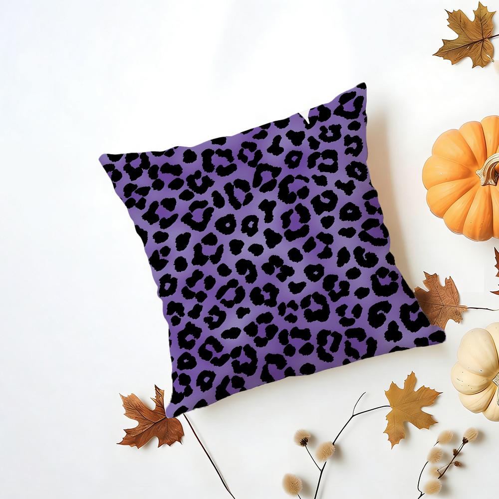 Quan Leopard Print Purple Tone Cushion Cover Washable Linen Pillowcase Soft for Daily Sofa Bed Home Room Decor