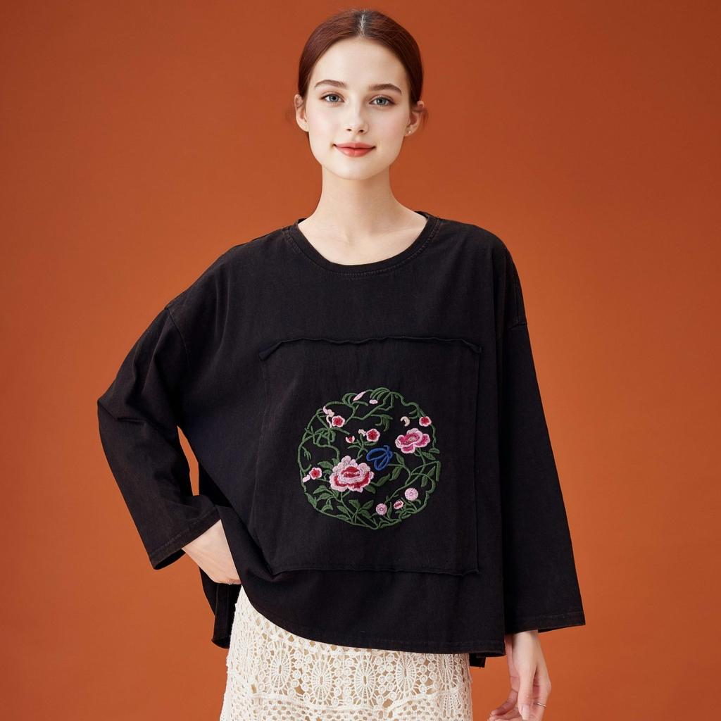 DIMANAF 2026 Summer Cotton T-shirt Women Flower printing Short Sleeve Loose Green Blue T-shirt