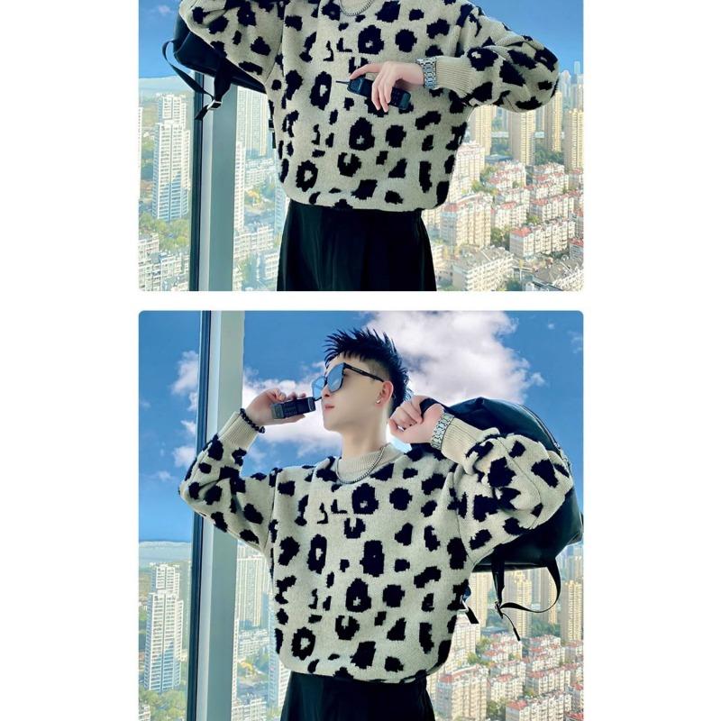 Round Neck Men's Trendy Brand Handsome Autumn Winter Sweaters New Men's Slim Patchwork Pullover Y2K Men's Clothing