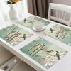 4pcs Vintage Floral Bird Placemats - Elegant Teal & Pink Table Mats, 12x18 Inch Rectangular Dining Decor for Christmas, Thanksgiving, Halloween