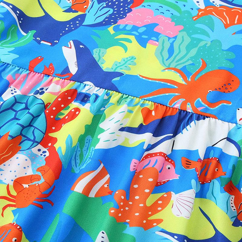 Summer Girls' Short-Sleeve Dress, European & American Style, Round Neck Princess Fashion.