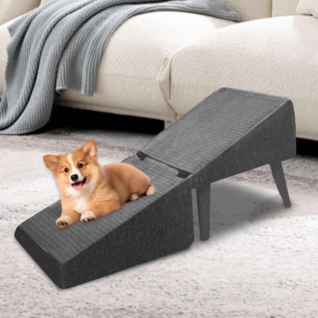 2 In 1 Foldable Dog Vehicle Stair with Footrest Stool Non-Slip Cat Vehicle Ramp Cotton Linen Stool Dog Step for Kitten Puppy