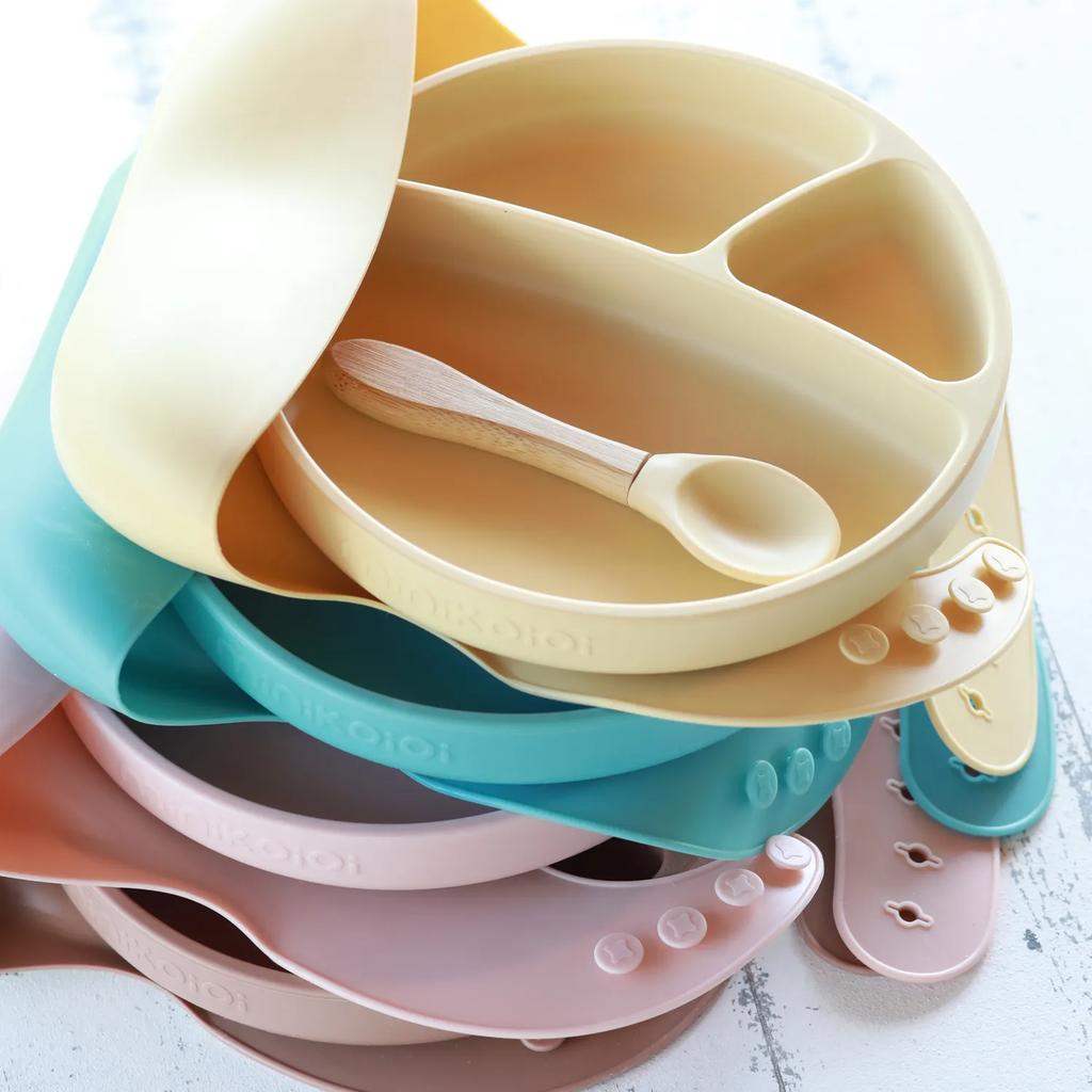 Silicone Baby Feeding Set 3 Pieces 6m+ Yellow MinikOiOi