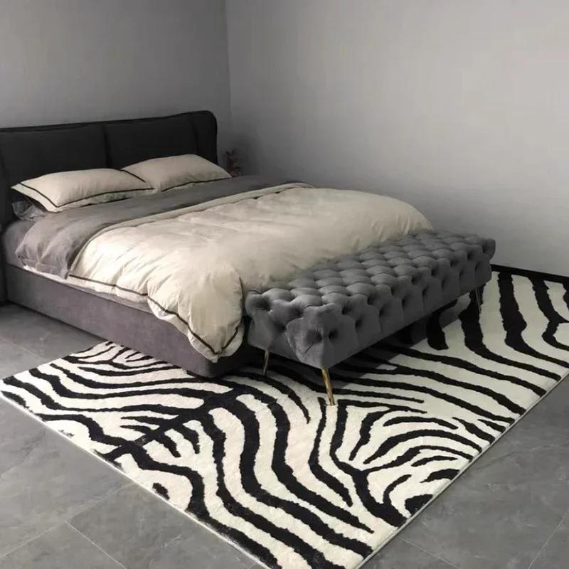 Zebra Black White Striped Area Rug Luxury Artistic Living Room Carpet Soft Comfortable Bedroom Floor Mat Decorative